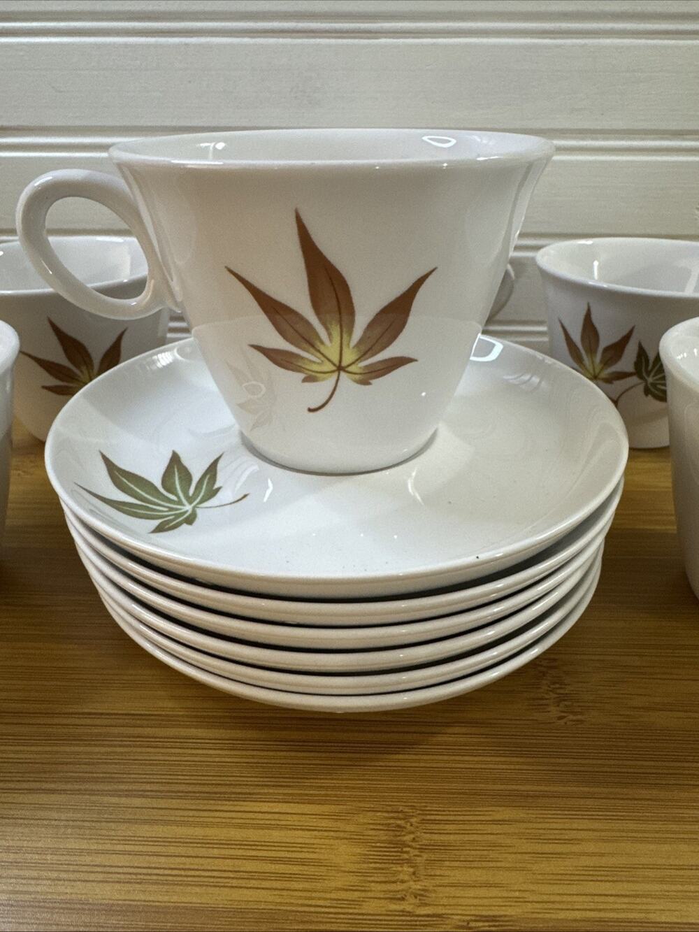 6 Franciscan Whitestone Ware - Twice Nice - Cup & Saucer - Vintage Leaf Design